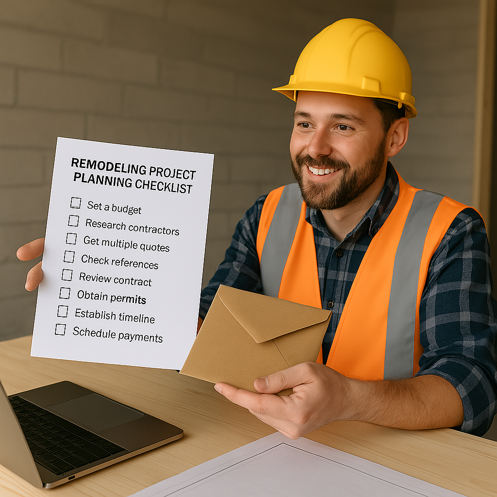Remodeler sending a checklist to a prospect